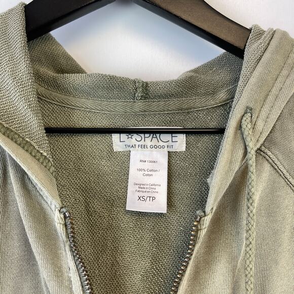 L*SPACE Womens XS Cotton Hoodie Romper Green Zip Up - Picture 4 of 8